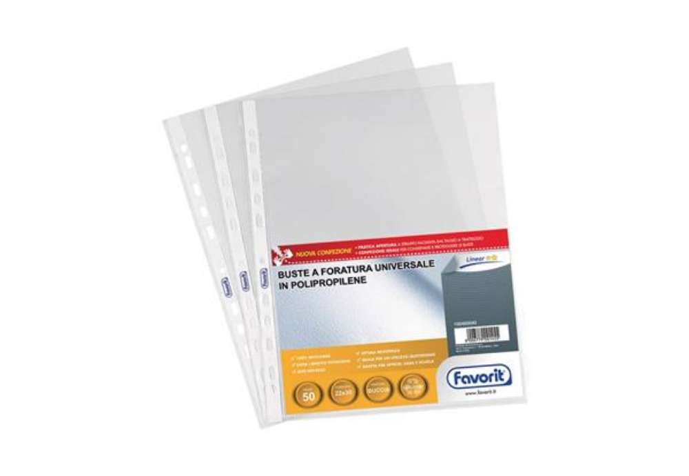 Immagine di Buste trasp. a foratura universale FAVORIT buccia d'arancia linear 22x30 cm conf. da 50 - 100460040