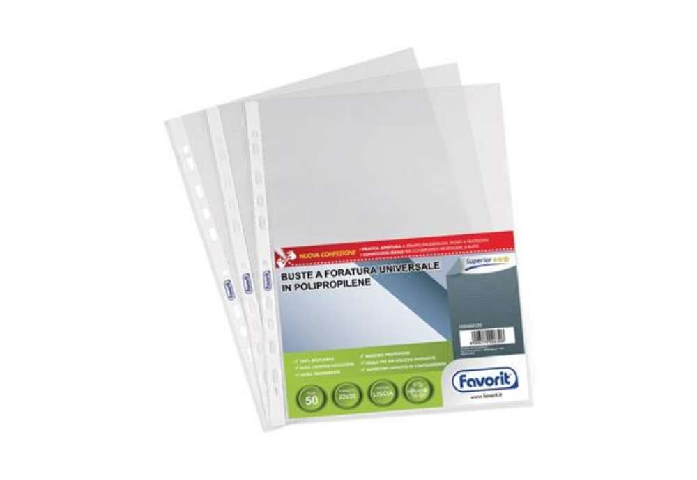 Immagine di Buste trasp. a foratura universale FAVORIT liscia superior 22x30 cm conf. da 50 - 100460120