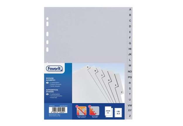 Immagine di Divisore alfabetico Favorit 20 tacche A-Z 21x29,7 cm grigio 400006681