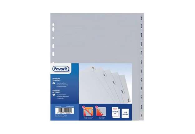 Immagine di Divisore annuale Favorit 12 tacche GEN-DIC - 23x30 cm grigio 400006692