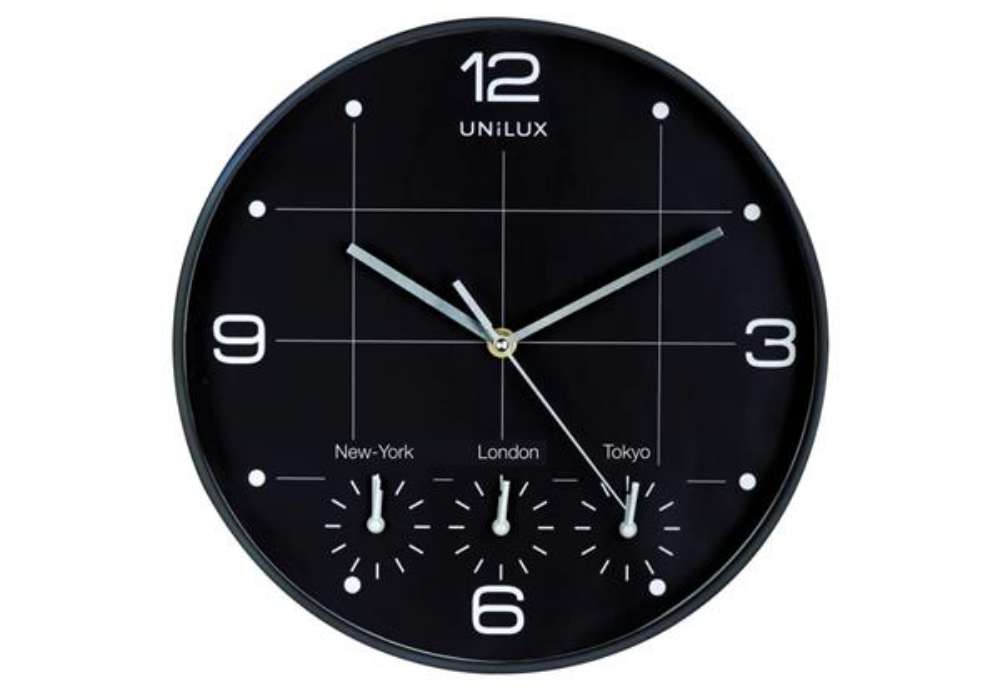 Immagine di Orologio da parete al quarzo UNILUX On Time con 4 fusi orari Ø 30 cm nero 400094567