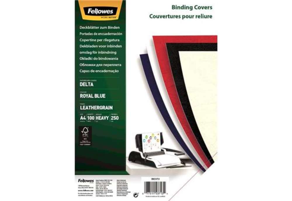 Immagine di Copertine per rilegatura FELLOWES Delta goffrate cartoncino royal blu A4 250 g/m² conf. 100 pezzi -