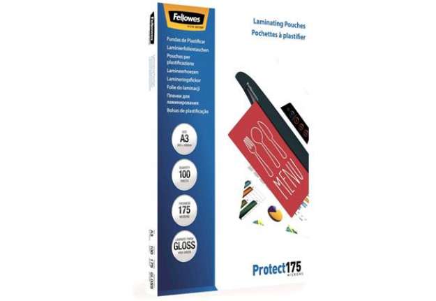 Immagine di Pouches per plastificatrici Fellowes Standard Protect175 finitura lucida - 2x175 µm - A3 - Conf. 100
