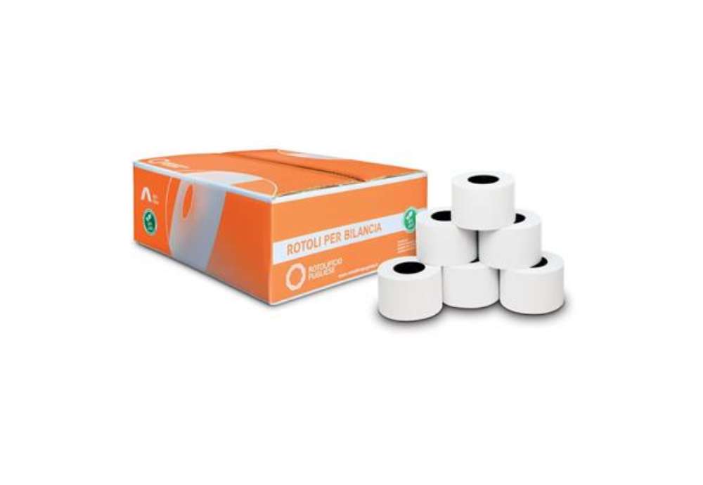 Immagine di Rotoli bilancia Rotolificio Pugliese carta termica adesiva 57 mm x 38 m foro 25 mm - conf. da 4 - A5