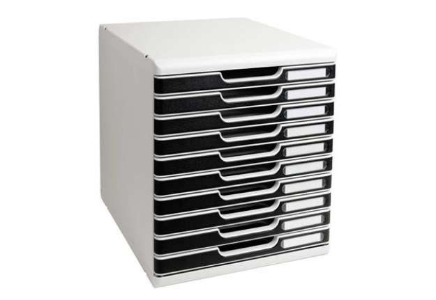 Immagine di Cassettiera Exacompta MODULO Classic 10 cassetti 28,8x35x32 cm grigio/nero 302014D