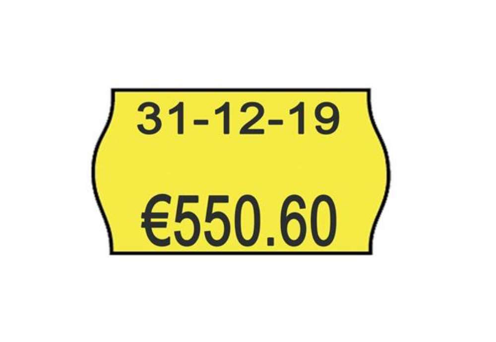 Immagine di Rotolo da 1000 etichette per prezzatrice Printex sagomate 26x16 mm giallo fluo removibile  conf. 10
