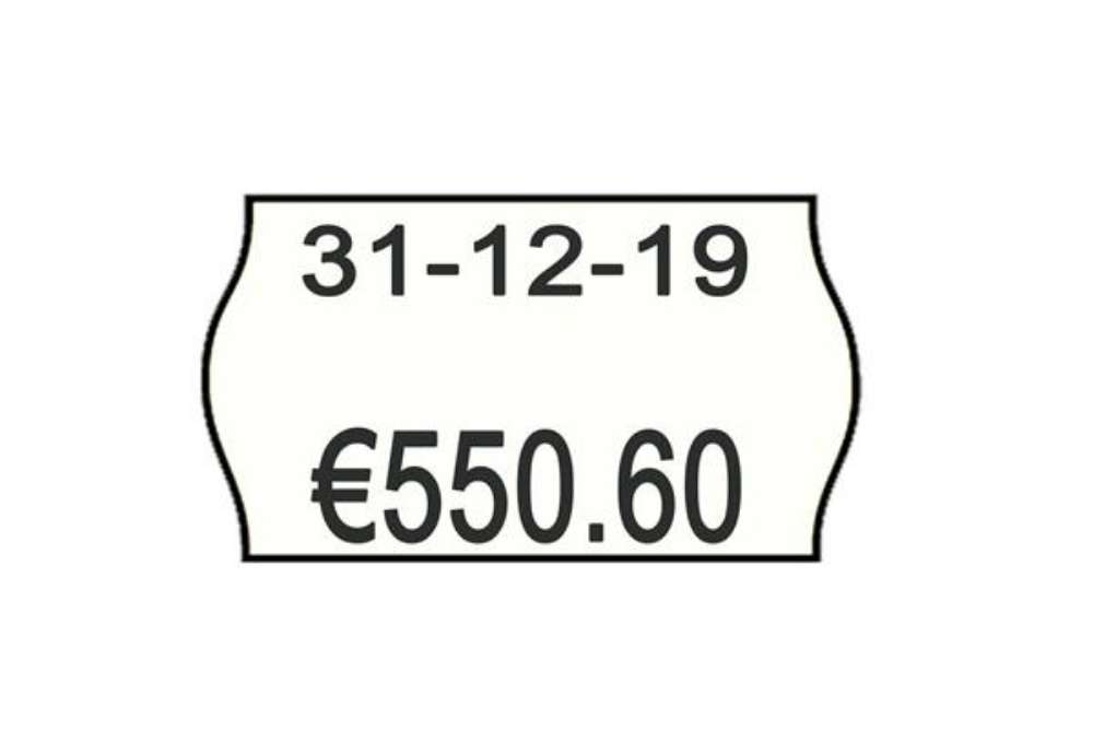Immagine di Rotolo da 1000 etichette per prezzatrice Printex sagomate 26x16 mm bianco con stampa rossa DATA - 26