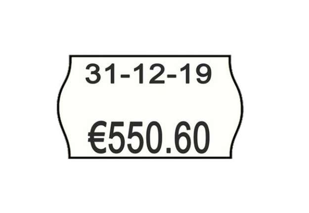 Immagine di Rotolo 1000 etichette Printex sagomate 26x16 mm bianco con stampa rossa SCONTATO  conf. 10 - 2616sbp