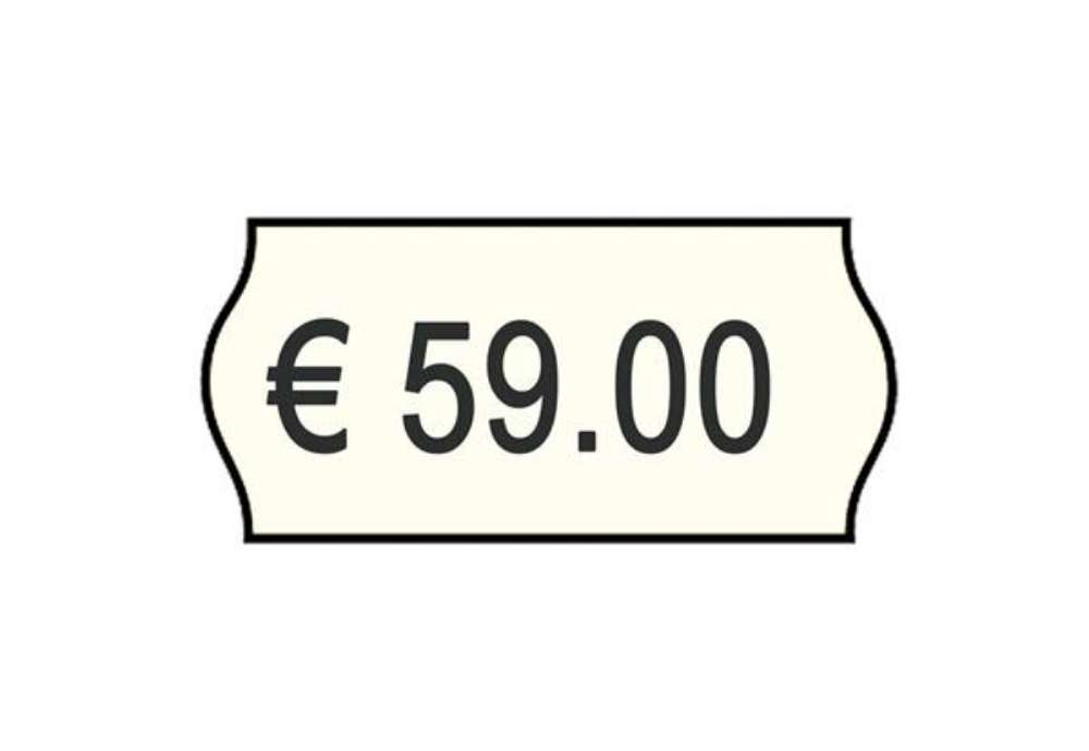 Immagine di Rotolo da 1000 etichette per prezzatrice Printex sagomate 26x12 mm bianco removibile  conf. 10 rotol