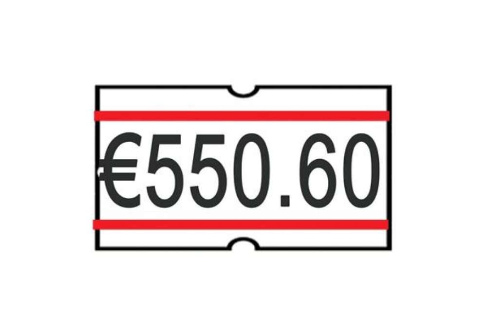 Immagine di Rotolo da 1200 etichette per prezzatrice Printex rettangolari 21x12 mm bianco/rosso permanenti conf.