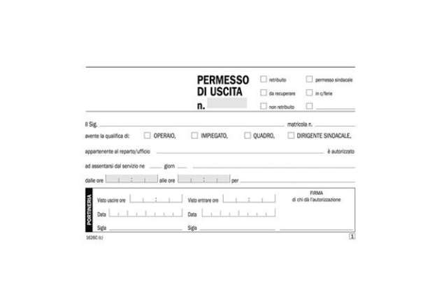Immagine di Blocco permessi di uscita Data Ufficio 10x16,8 cm - 50x2 copie autoricalcanti DU1626C0000