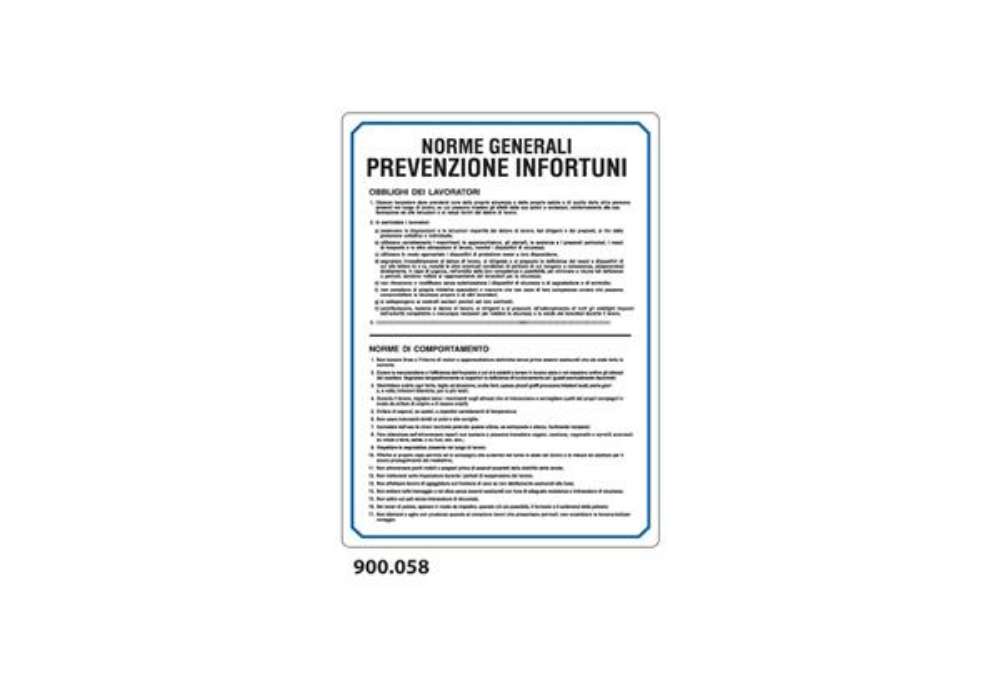 Immagine di Cartello normativo ''Norme generali prevenzione infortuni'' Dixon Industries 33x47 cm - 900.058