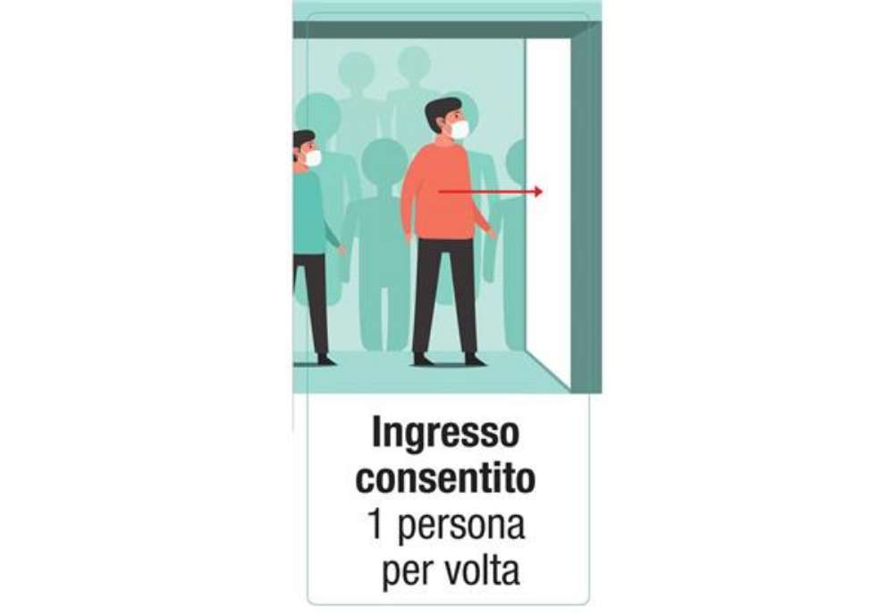 Immagine di Adesivo segnaletico ''Ingresso consentito 1 persona per volta'' 15x30 cm multicolore - 30026