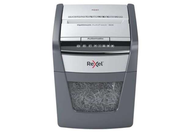 Immagine di Distruggidocumenti uso personale Rexel Optimum AutoFeed+ 50X EU - P-4 - 20 L - taglio frammenti 4x28