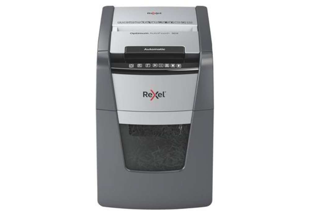 Immagine di Distruggidocumenti uso moderato Optimum AutoFeed+ 90X EU Rexel - P-4 - 34 L - taglio a frammenti 4x2