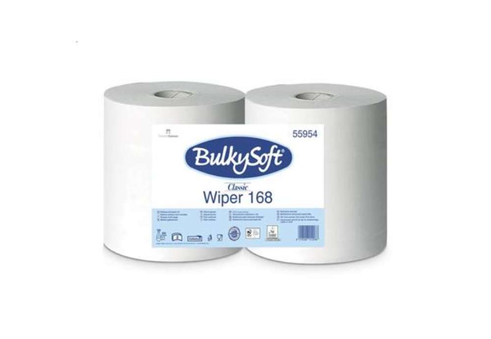 Immagine di Bobina in pura cellulosa Wiper 168 Bulkysof - 800 strappi - 2 veli  -bianco Conf. 2 pezzi - 55954.E1
