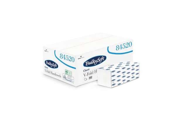 Immagine di Asciugamani interfogliati piagatura a V Bulkysoft Classic 24x21,5 cm bianco Cf. 15 fascette da 200 f