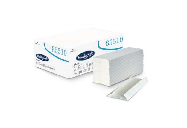 Immagine di Asciugamani interfogliati piagatura a C Bulkysoft 23x31 cm bianco Cf. 20 fascette da 153 fogli - 855