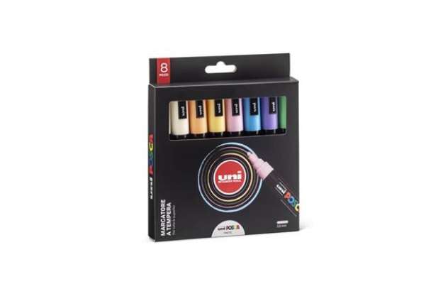 Immagine di Marcatore a tempera inchiostro Uni Posca punta tonda - 1,8-2,5 mm colori assortiti pastello cf. 8 pz