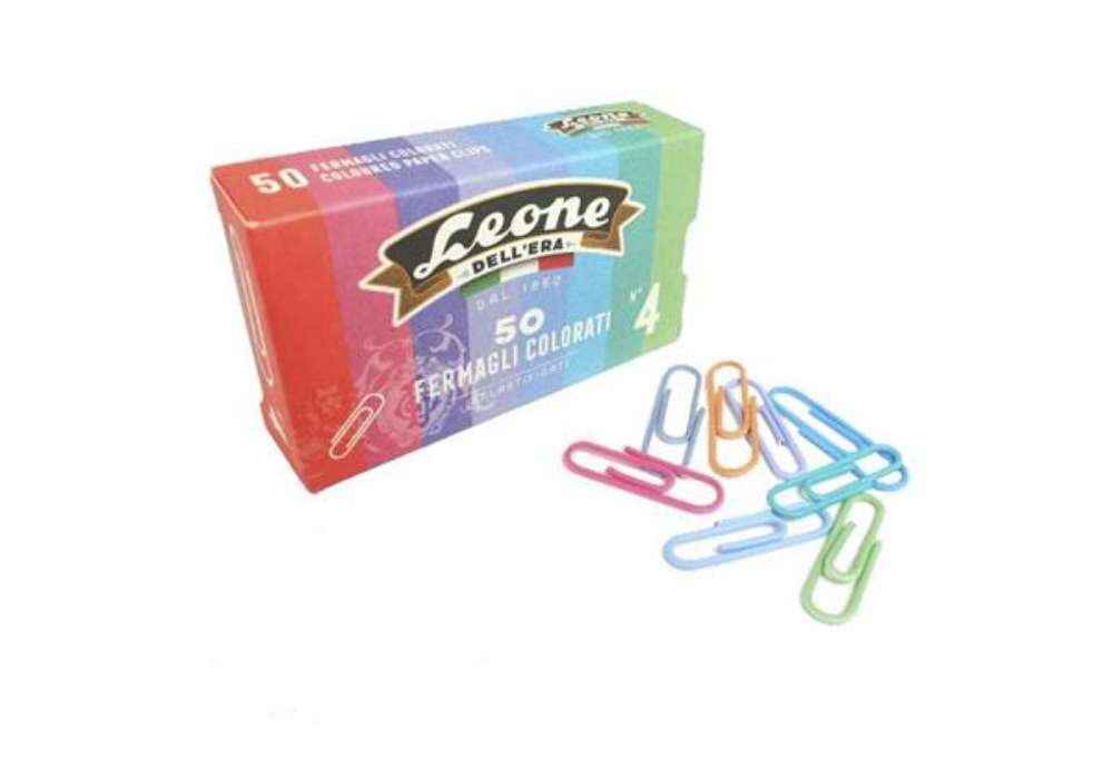 Immagine di Fermagli colorati plastificati Leone Dell'Era N° 4 - 32 mm in scatola di cartone da 50 pezzi - assor