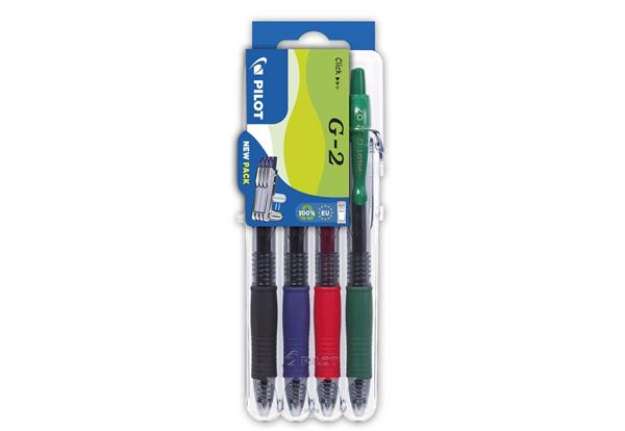 Immagine di Penne gel a scatto Pilot G-2 0,7 mm nero blu rosso verde - Set2go 4 pezzi - 001428