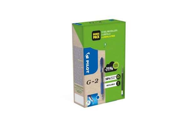Immagine di Penne gel a scatto Pilot G-2 0,7 mm blu Green Pack 12 penne +12 refill (6 omaggio) - 000024