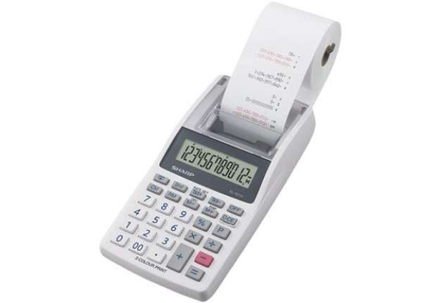 Immagine di Calcolatrice scrivente mobile 12 cifre Sharp EL-1611V 2 colori di stampa doppia alimentazione grigia