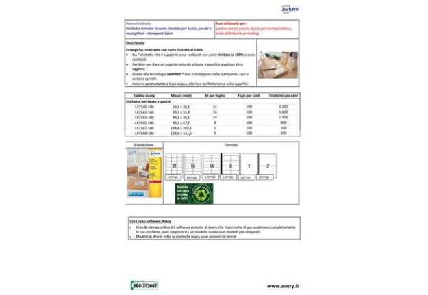 Immagine di Etichette in carta riciclata bianca per buste e pacchi Avery 99,1x67,7 mm - 8 et/foglio - Laser cf.