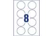 Immagine di Badge adesivi per tessuti rotondi Avery Ø 65 mm - 8 et/foglio - stampanti laser Conf. 20 fogli - L48