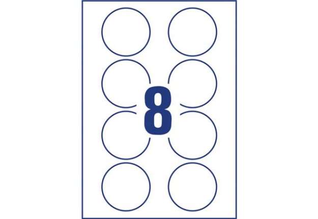 Immagine di Badge adesivi per tessuti rotondi Avery Ø 65 mm - 8 et/foglio - stampanti laser Conf. 20 fogli - L48