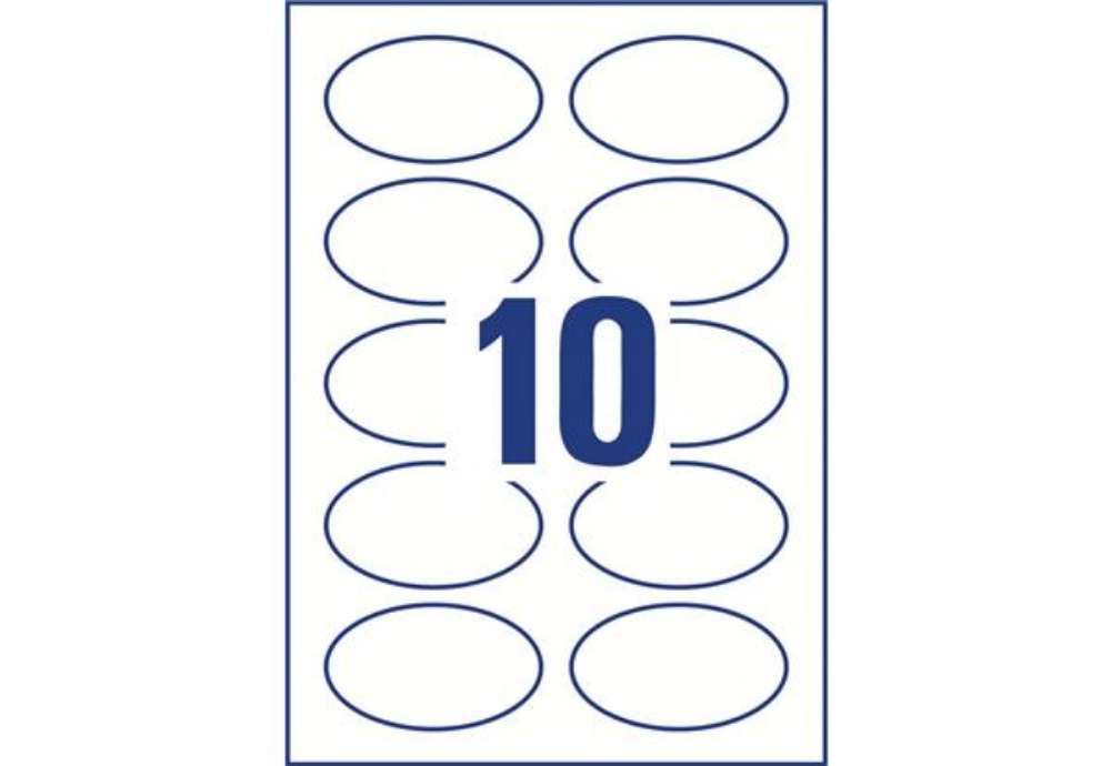 Immagine di Badge adesivi per tessuti ovali Avery 85x50 mm - 10 et/foglio - stampanti laser - Conf. 20 fogli L48
