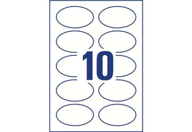 Immagine di Badge adesivi per tessuti ovali Avery 85x50 mm - 10 et/foglio - stampanti laser - Conf. 20 fogli L48