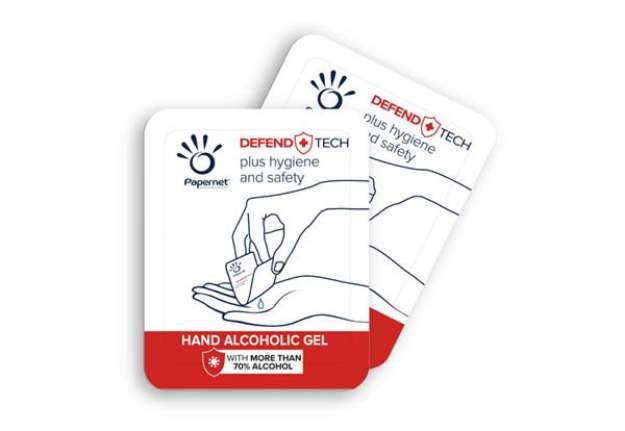 Immagine di Gel Alcolico Mani Papernet “Mini” Defend Tech - trasparente - conf. 250 mini bustine da 1 ml - 41928