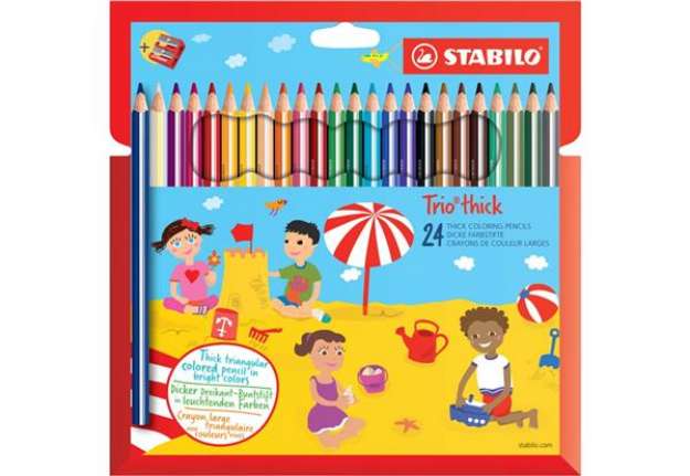 Immagine di Matite colorate ergonomiche Stabilo Trio thick - mina 4,2 mm - colori assortiti Astuccio da 24 + tem