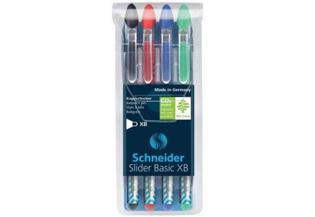Immagine di Penne a sfera Schneider Slider Basic - tratto XB - astuccio da 4 assortiti P151294