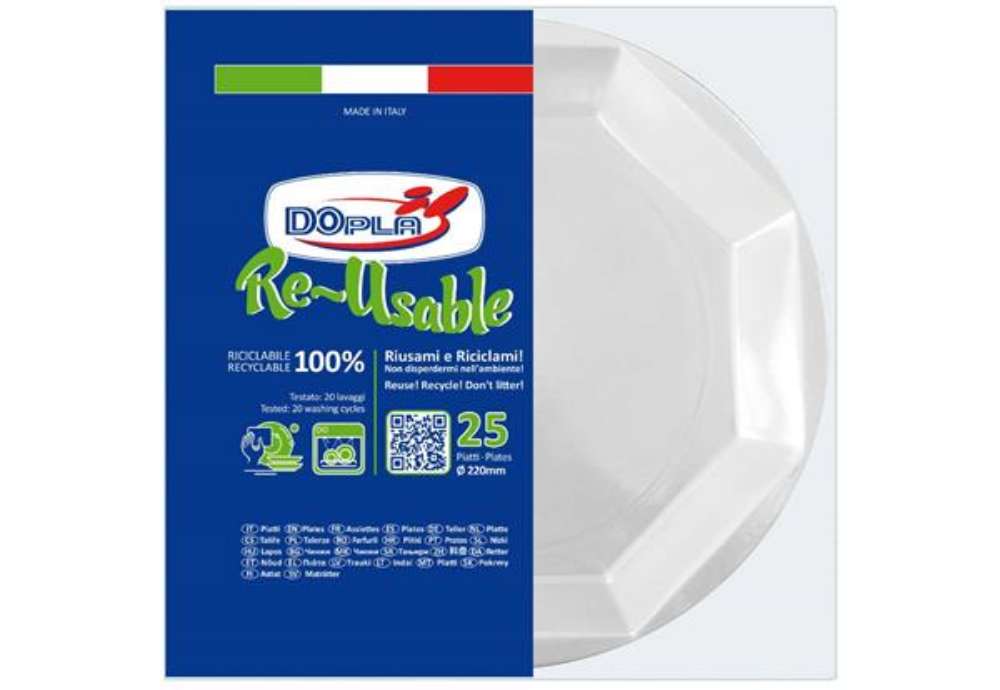 Immagine di Piatti in polistirene Dopla Re-Usable Ø 220 mm - Piani - conf. 25 pezzi - 12507