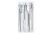 Immagine di Set forchetta + coltello + cucchiaio + tovagliolo  Dopla Tris ESTABIO - 33x33 cm 2 veli - conf. 100