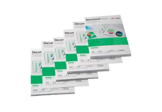 Immagine di Pouches per plastificatrici GBC matt - 2x75 µm - opache - A3  Conf. 100 pezzi  - 41660E