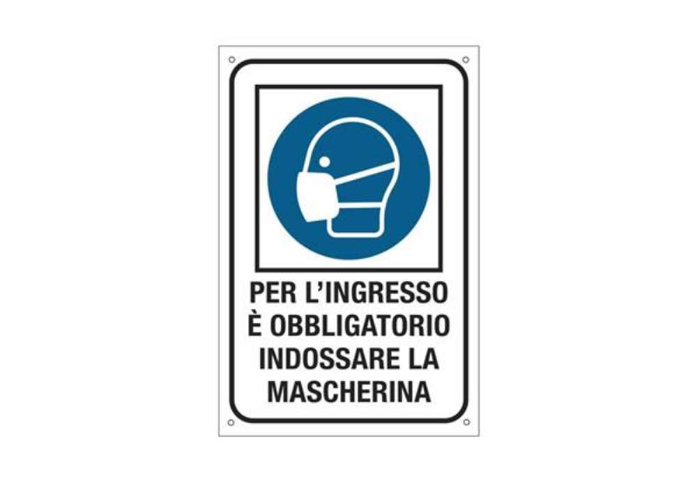 Immagine di Etichetta obbligo uso dpi 12x18 cm Cartelli Segnalatori ''Per l'ingresso è obbligatorio indossare la