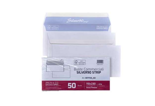 Immagine di Buste senza finestra Pigna Envelopes Silver90 Strip 90gr/mq taglio quadro bianche 11x23cm - Conf. 50