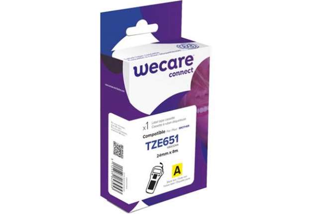 Immagine di Nastro compatibile Brother 24 mm x 8 mt Wecare nero/giallo K80032W4