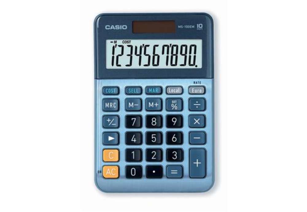 Immagine di Calcolatrice da tavolo Casio MS-100EM-W-EP - blu - solare e batteria display 10 cifre