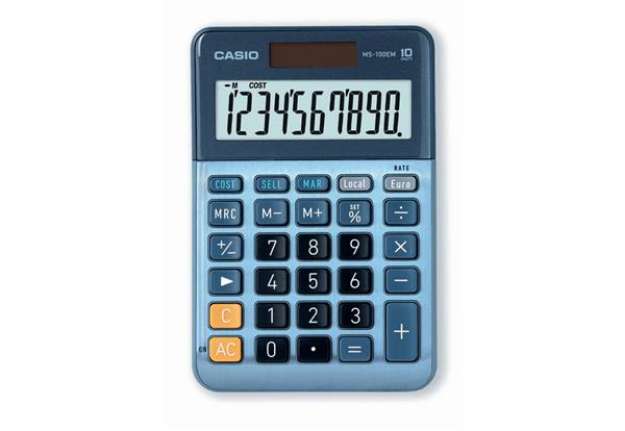 Immagine di Calcolatrice da tavolo Casio MS-100EM-W-EP - blu - solare e batteria display 10 cifre