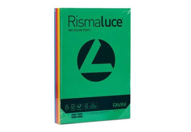 Immagine di Carta colorata Favini Rismaluce colori forti 140 g/m² A4 mix 6 colori Risma da 200 fogli - A65X214