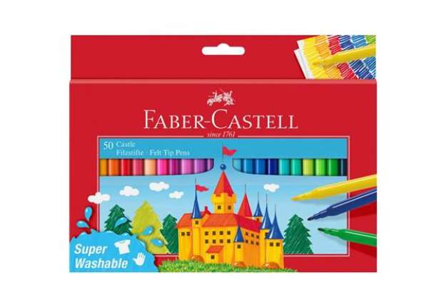 Immagine di Pennarelli Faber-Castell Castello Superlavabili punta fine 3 mm assortiti astuccio in cartone 50 pez