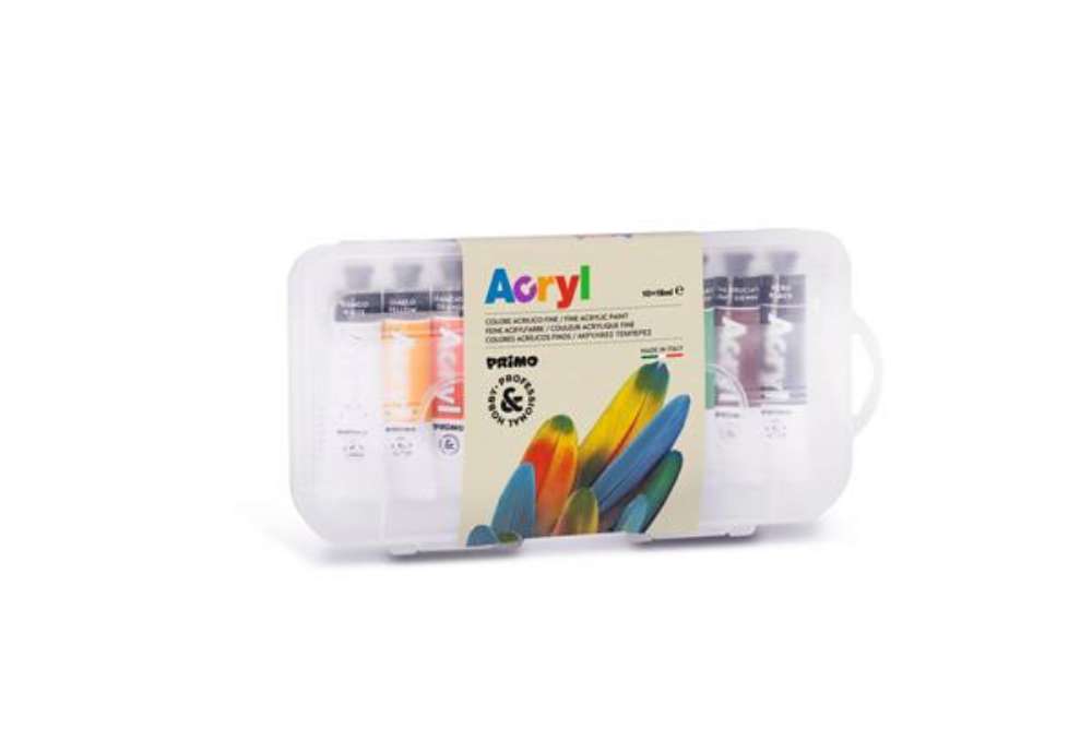 Immagine di Colore acrilico fine Primo H&P 18 ml - scatola polipropilene da 10 tubetti - colori assortiti - 405T