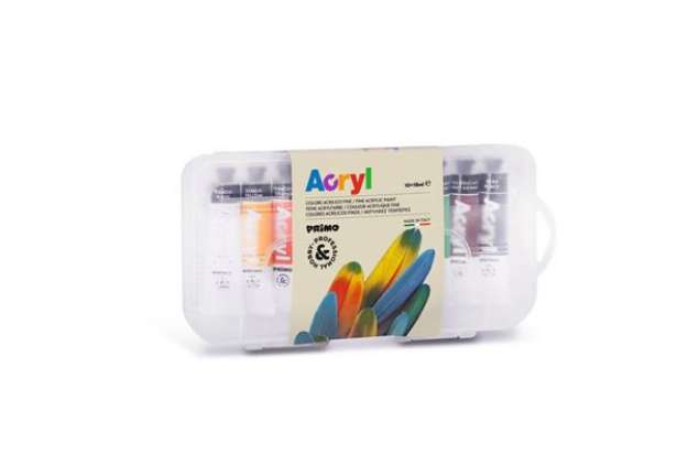 Immagine di Colore acrilico fine Primo H&P 18 ml - scatola polipropilene da 10 tubetti - colori assortiti - 405T