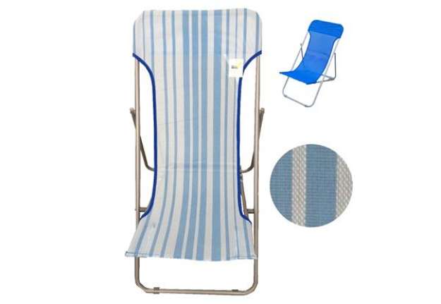 Immagine di Sdraio Beach - pieghevole - 70 x 72 x 45 cm - acciaio verniciato/texilene - righe azzurre - Garden F