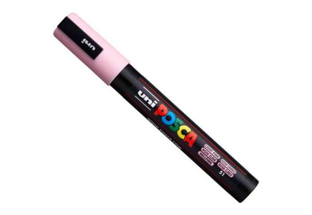 Immagine di Marcatore a base d'acqua Uni Posca PC5M  - punta tonda media da 1,8mm a 2,5mm - rosa chiaro - Uni Mi