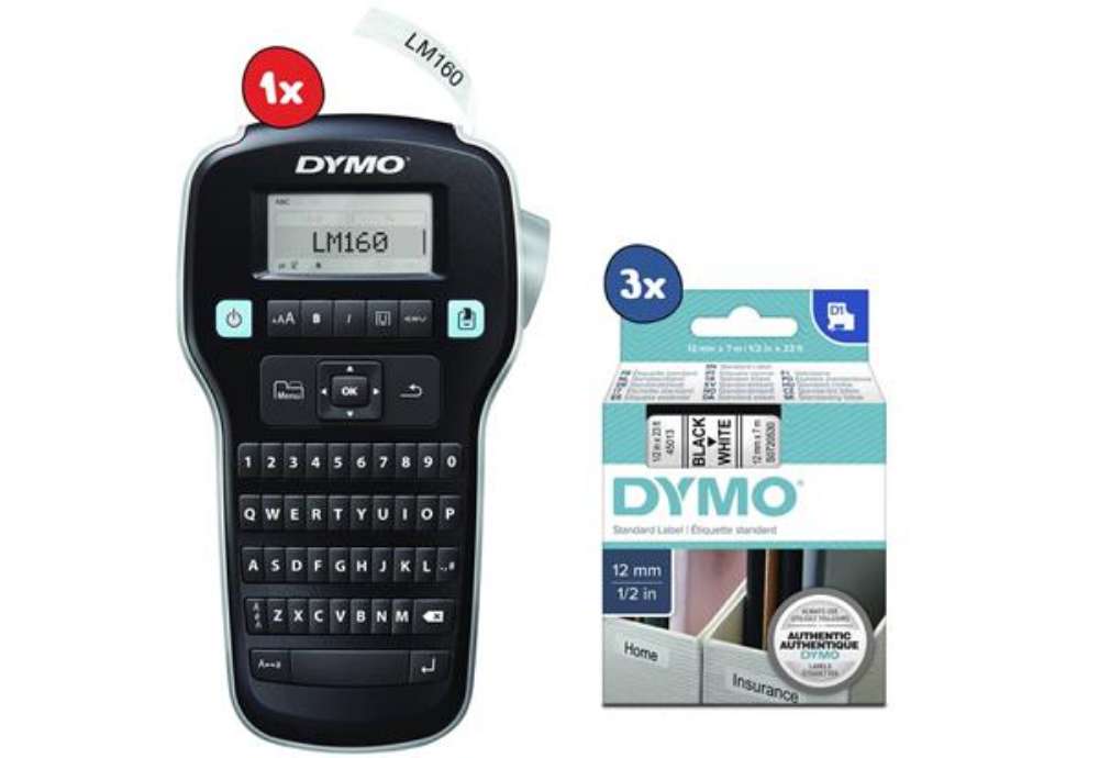 Immagine di Etichettatrice portatile Dymo Label Manager 160 + 3 nastri D1 12 mm x 7 m nero/bianco - 2181011